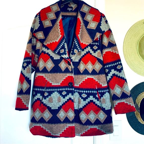 SIMPLY Emma Western Boho Aztec Tribal Print Sweater Winter Coat | Size: 1X - Picture 1 of 6
